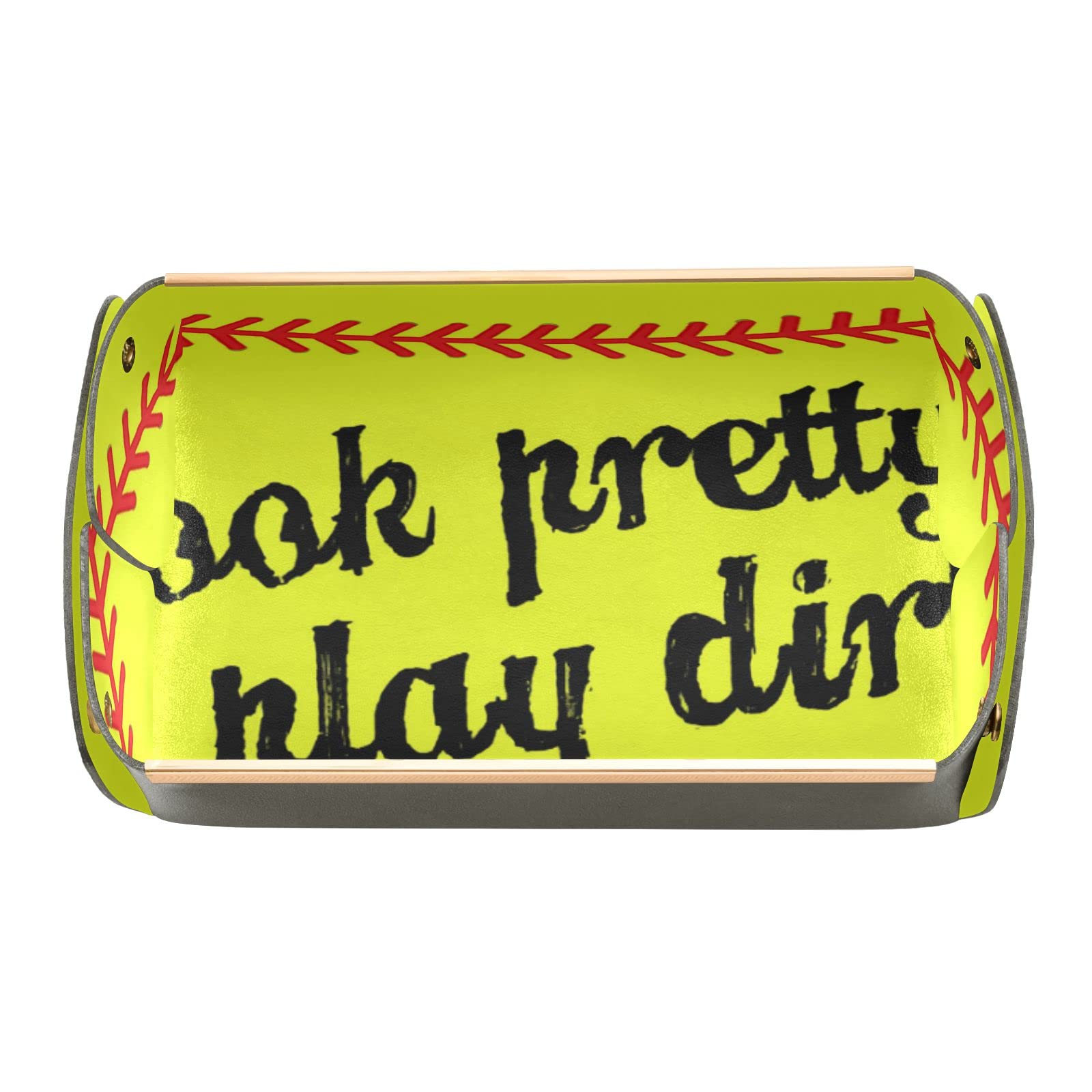 Premium PU Leather Softball Baseball Valet Tray - Yellow Jewelry & Key Organizer for Desk - Gift for Men & Women - Perfect for Keys, Coins, Phone, Wallet & Jewelry Storage (Great for Home, Office & Travel Use)