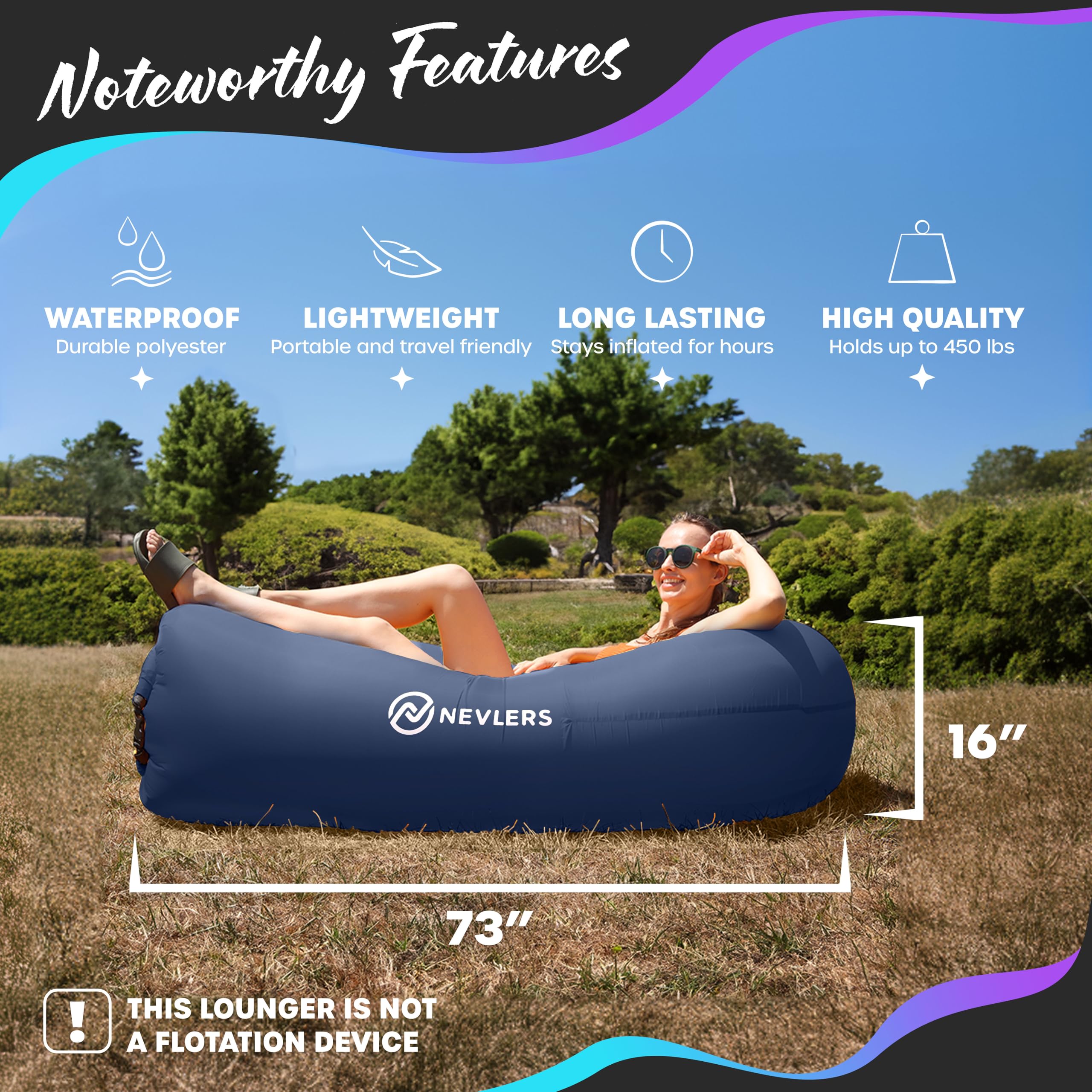 Nevlers 2 Pack Inflatable Lounger Air Sofa Couch - Portable Outdoor Beach Chair, Camping Chair & Travel Hammock with Carry Bag, Pegs & Storage Pockets | Perfect for Beach Relaxing, Backyard Lounging, Camping Trips & Outdoor Movie Nights
