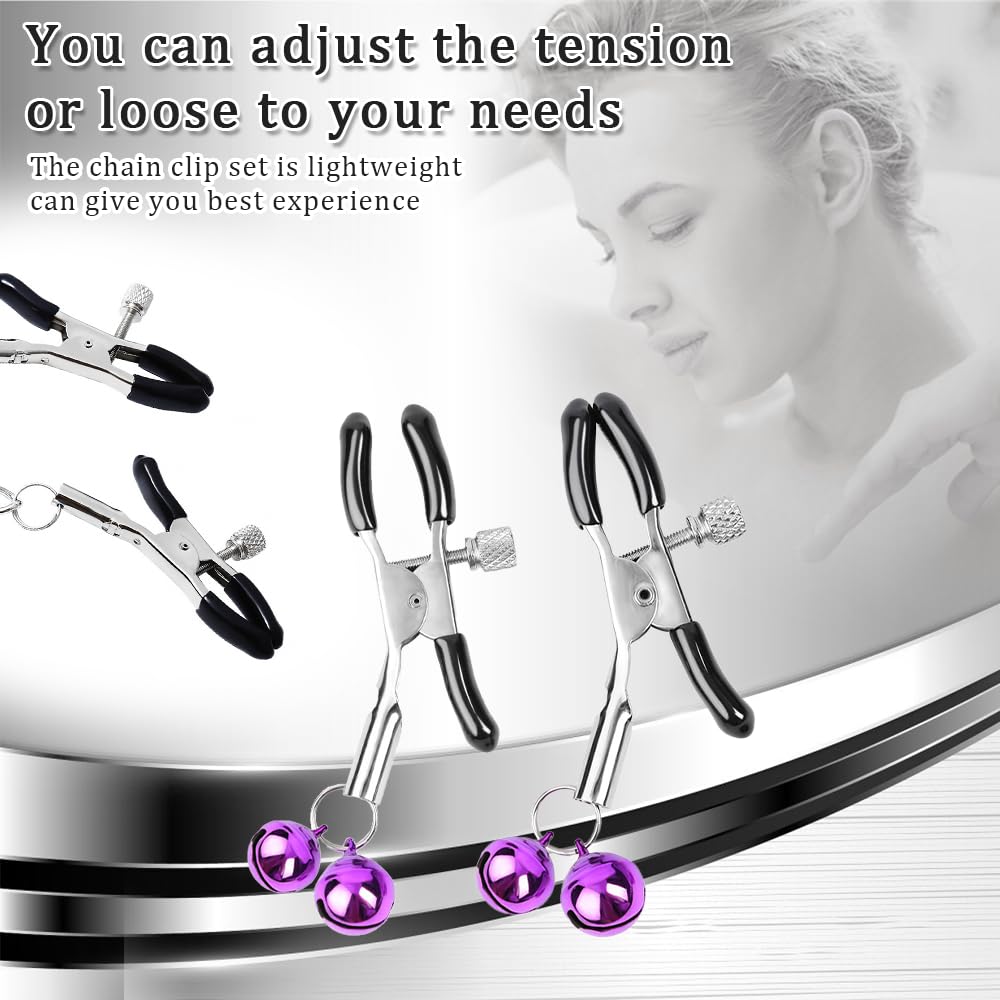 Adjustable Metal Nipple Clamps with Rubber Padded Tips - Non-Piercing BDSM Nipple Clips & Clitoris Clamps for Couples Play - Sensual Adult Sex Toys for Spice Up Your Intimate Moments