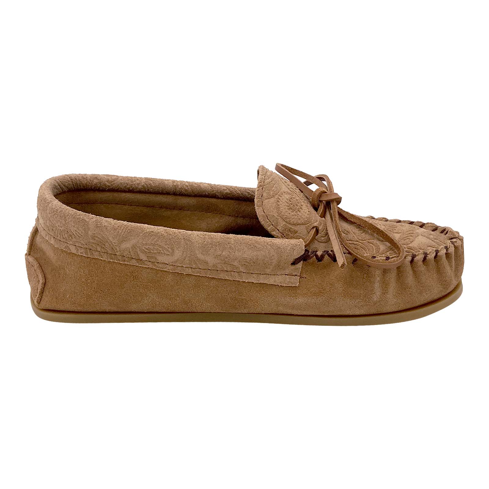 Women's Floral Embossed Suede Moccasins with Crepe Sole - Comfortable Slip-On Loafers for Casual Wear, Office & Travel