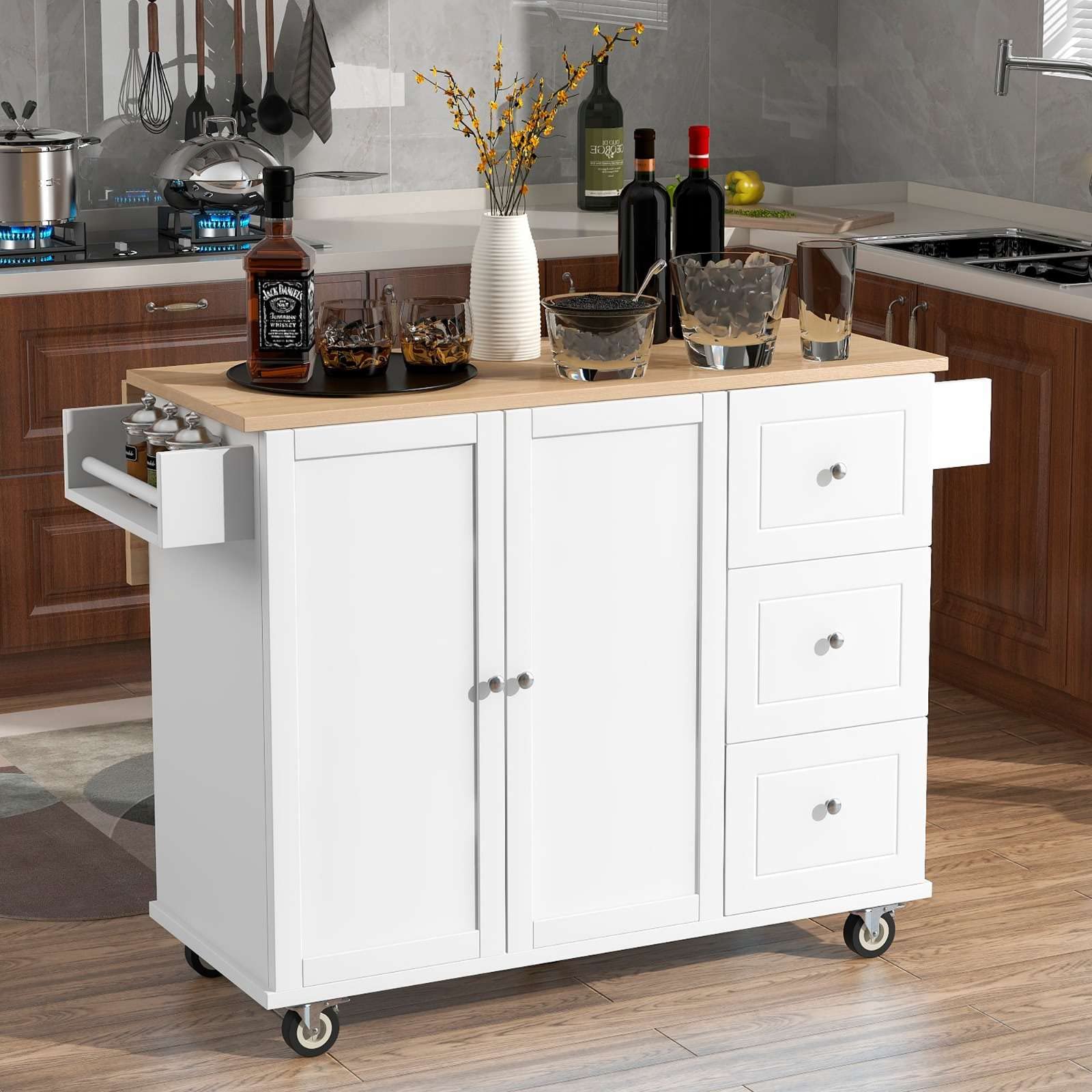 Rolling Kitchen Island with Wood Top & Storage - Perfect for Small Spaces