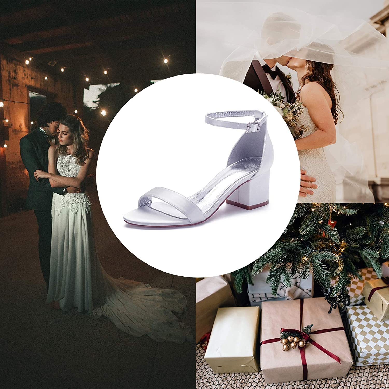 Elegant Women's Strappy Mid Heel Sandals - 5.5cm Comfortable Satin Bridal Shoes for Wedding, Prom & Party | Perfect for Bridal Showers, Evening Events & Special Occasions