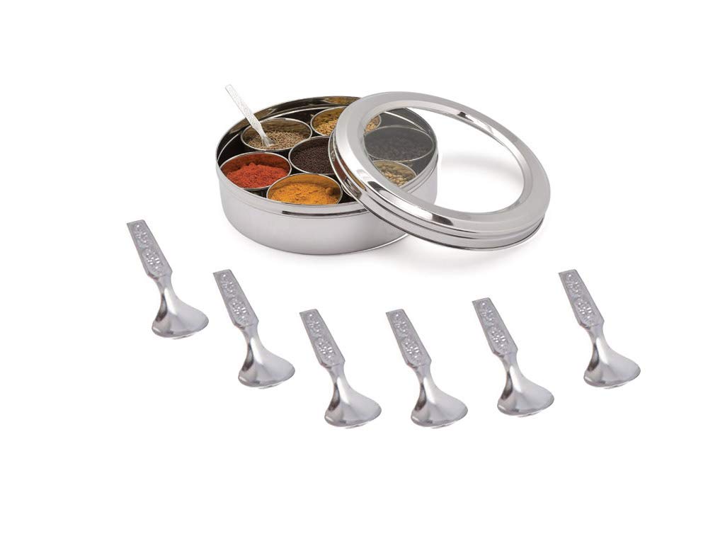 Premium Stainless Steel Masala Dabba - 7 Compartment Spice Storage Container with Transparent Lids | Airtight Indian Spice Box for Kitchen Organization | Perfect for Cooking, Gifting & Home Use