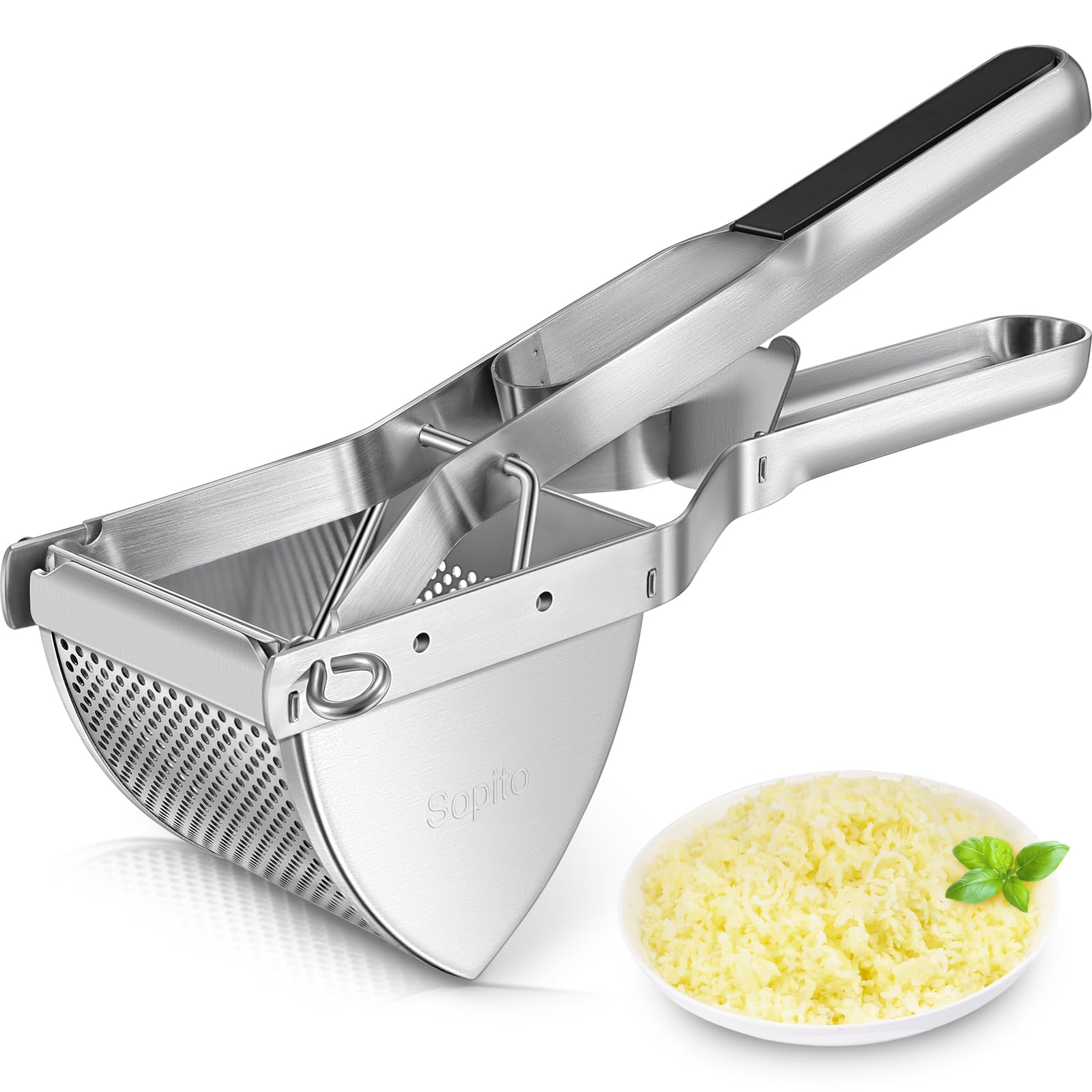Sopito Stainless Steel Potato Ricer & Masher - Heavy Duty Commercial & Home Kitchen Tool for Perfect Mashed Potatoes, Gnocchi & Baby Food (Black) - Ideal for Restaurants, Catering & Home Cooking