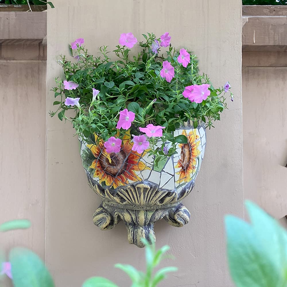 Sun-Resistant Mosaic Ceramic Wall Hanging Planter - Outdoor Flower Pots for Fence, Corridor & Garden Decor - Easy to Install Plant Holders for Succulents, Herbs & Small Plants