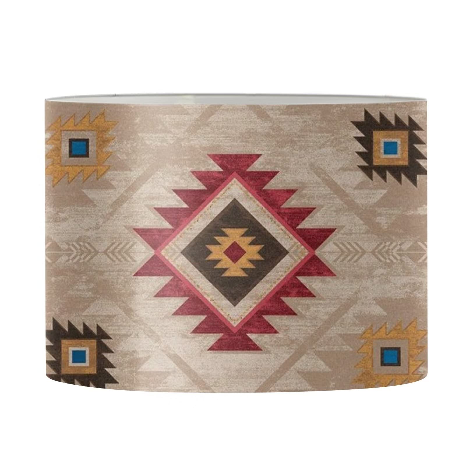 FKELYI Rustic Farmhouse Lampshade - Western Aztec Tribal Ethnic Drum Lamp Shade Cover for Desk, Table, Wall, Chandelier & Floor Lamps - Durable Handcrafted Home Decor for Living Room, Bedroom & Office Lighting