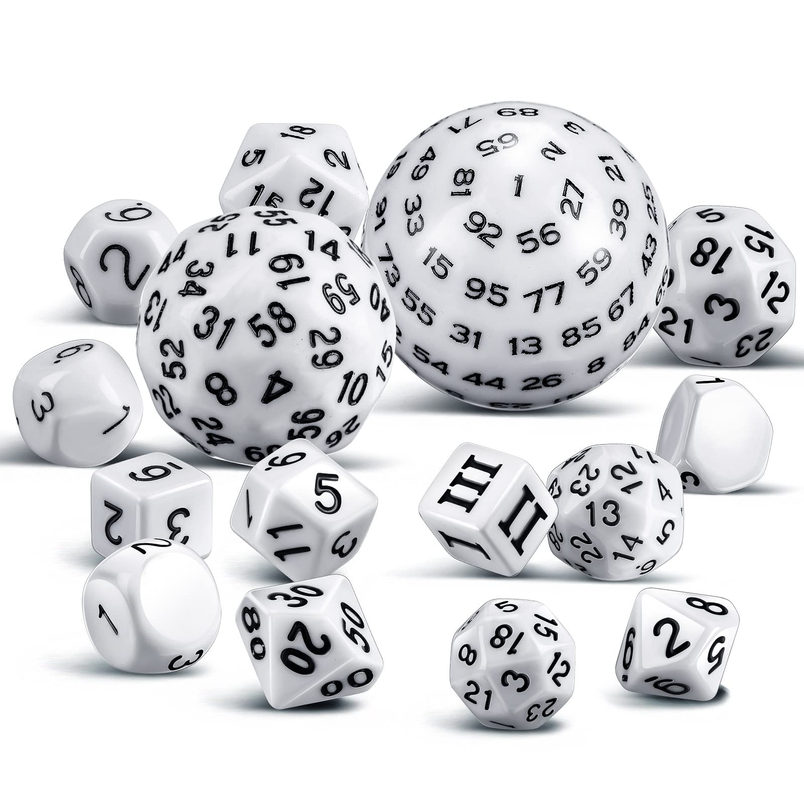 15-Piece Complete Polyhedral Dice Set D3-D100 | Opaque Black & White RPG Dice for Dungeons & Dragons, Pathfinder | Perfect for Tabletop Gaming, Role-Playing Parties & Board Game Nights