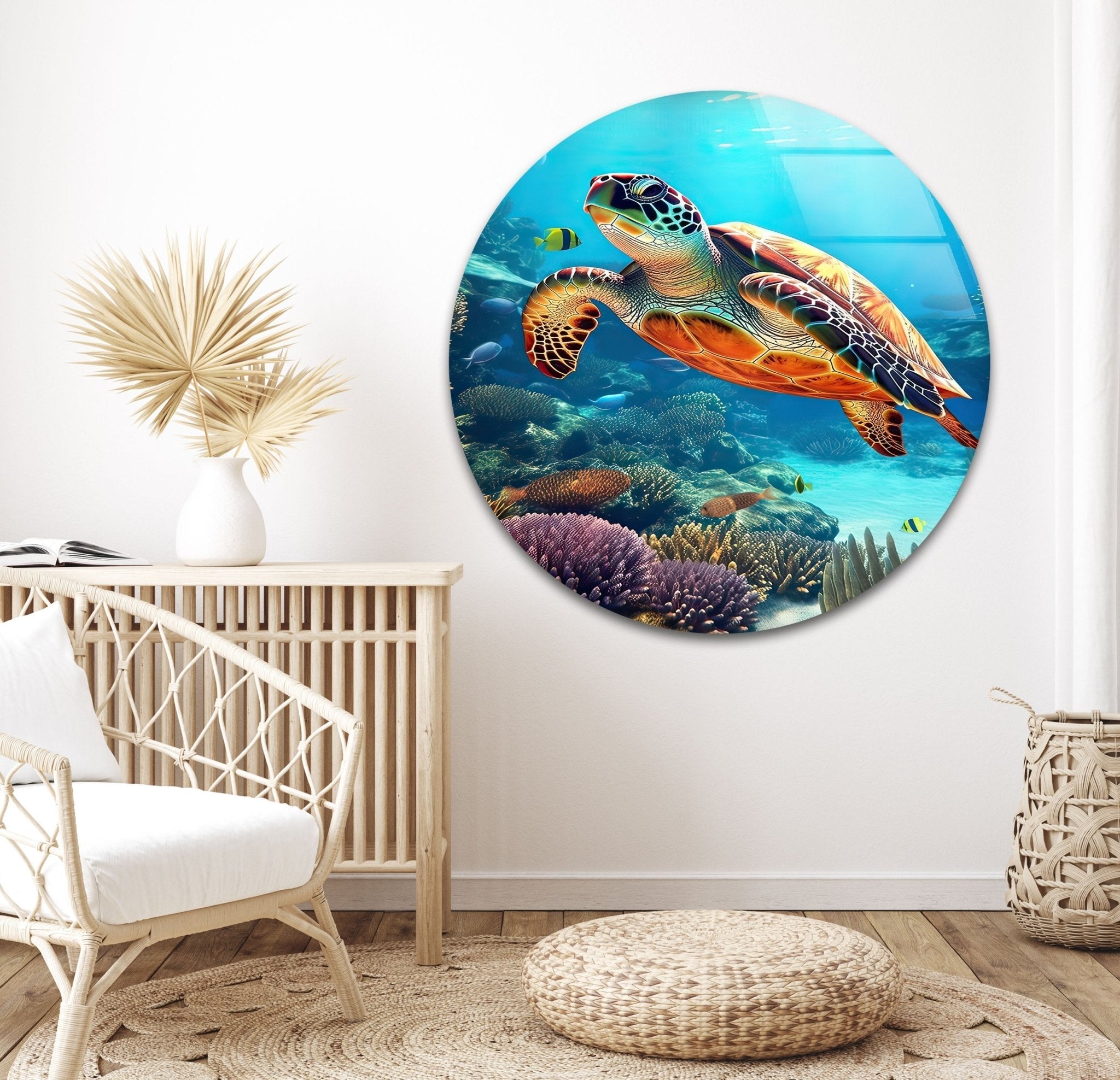 Stunning Aquatic Turtle Glass Wall Art - Handmade Sea Turtle Decor for Home & Office - Perfect for Living Room, Bedroom, or Bathroom Wall Decor
