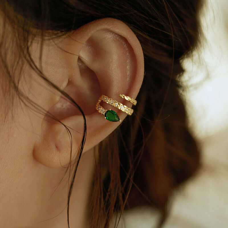 Green Snake Spiral Ear Cuff Ear Climber - Fashion Jewelry for Women | R0125 | Perfect for Parties, Weddings & Everyday Wear