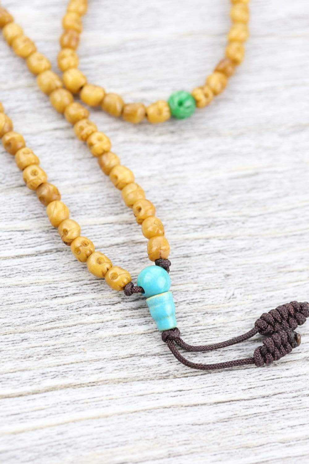 Antique Hand Carved Skull Mala Beads - 108 Buddhist Prayer Beads for Meditation, Yoga & Spiritual Practice - Natural Wooden Meditation Necklace for Mindfulness & Stress Relief