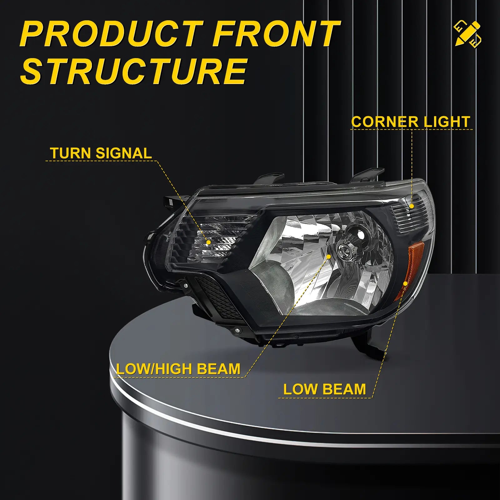 LOYO Black Housing Amber Reflector Headlights Assembly - Compatible with 2012-2015 Toyota Tacoma (Driver & Passenger Side) | Durable Replacement for Off-Roading & Night Driving