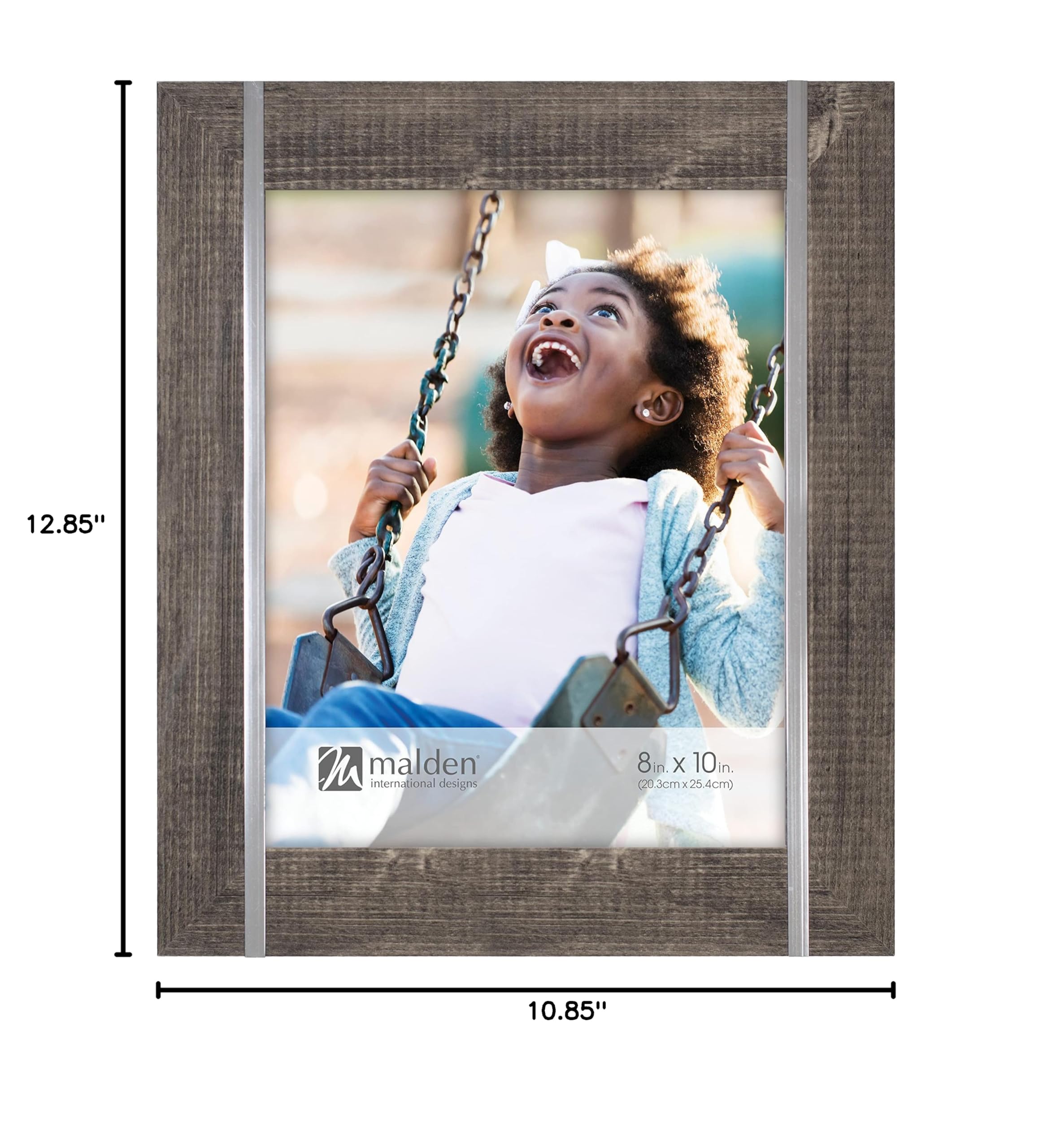 Malden International Designs 8x10 Rustic Gray Picture Frame with Metal Accents - Perfect for Home Decor, Wedding Photos & Wall Art Displays