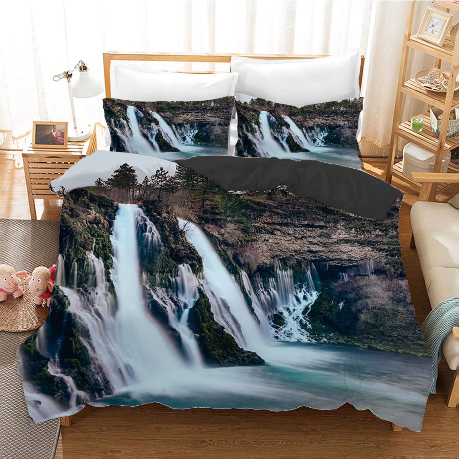Queen Size Green Nature Duvet Cover Set - 3 Piece Soft Brushed Microfiber (110g/㎡) with Zipper Closure & 2 Pillow Shams (20×26 inches) | Breathable Bedding for All Seasons | Perfect for Master Bedroom, Guest Room & Vacation Homes