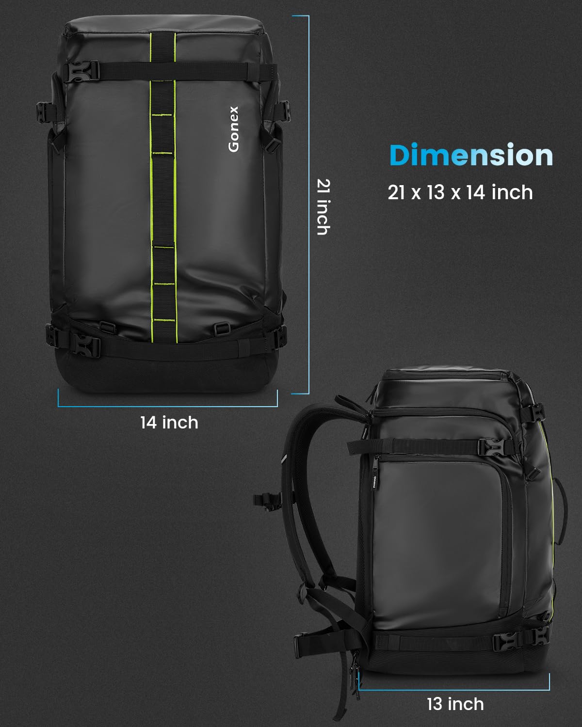Gonex 50L Waterproof Ski Boot Backpack for Men & Women - Travel Snowboard Bag with Helmet & Goggles Storage - Durable Ski Gear Carrier for Boots, Outerwear & Accessories - Perfect for Ski Trips, Snowboarding & Winter Travel (Black)