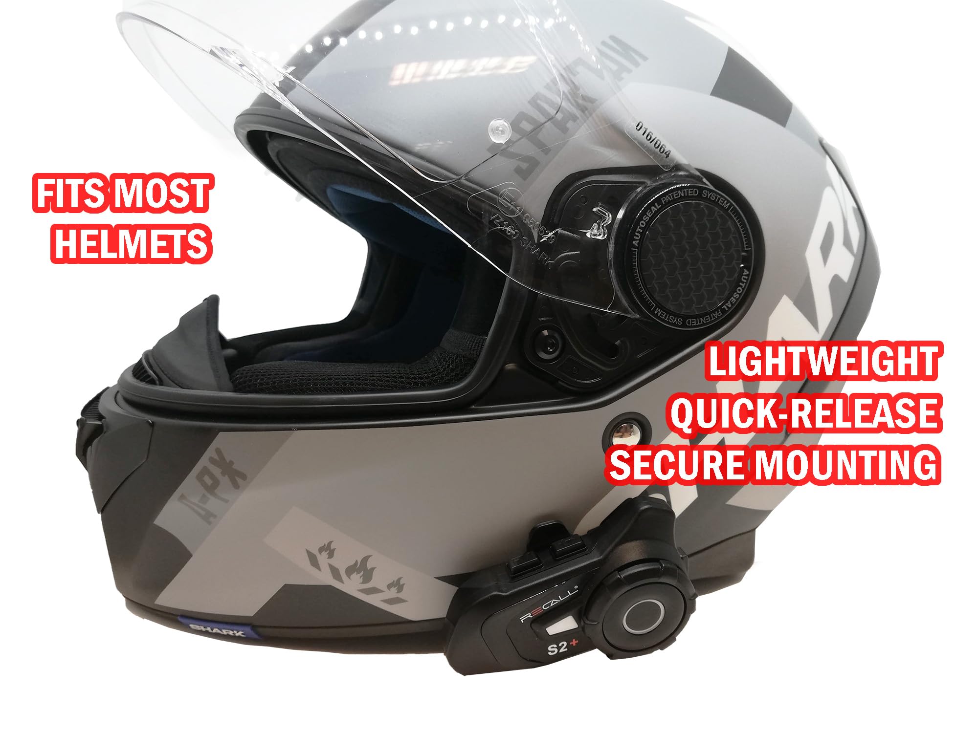 Recall S2+ Motorcycle Bluetooth Intercom Headset - 5.1 Version, 6-Way Group Chat, 1000m Range, FM Radio & Music Sharing for Riders - Carbon Black (Perfect for Group Riding, Adventure Tours & Road Trips)