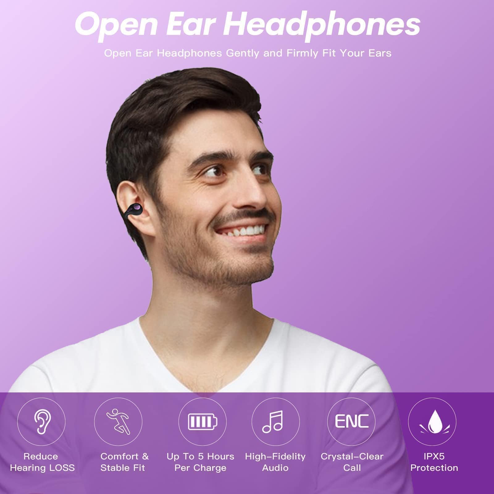 Wireless Bluetooth Bone Conduction Headphones - Open Ear Clip-On Sports Headset with HD Sound, Secure Fit for Running, Cycling & Workout - Sweatproof & Lightweight for All-Day Comfort