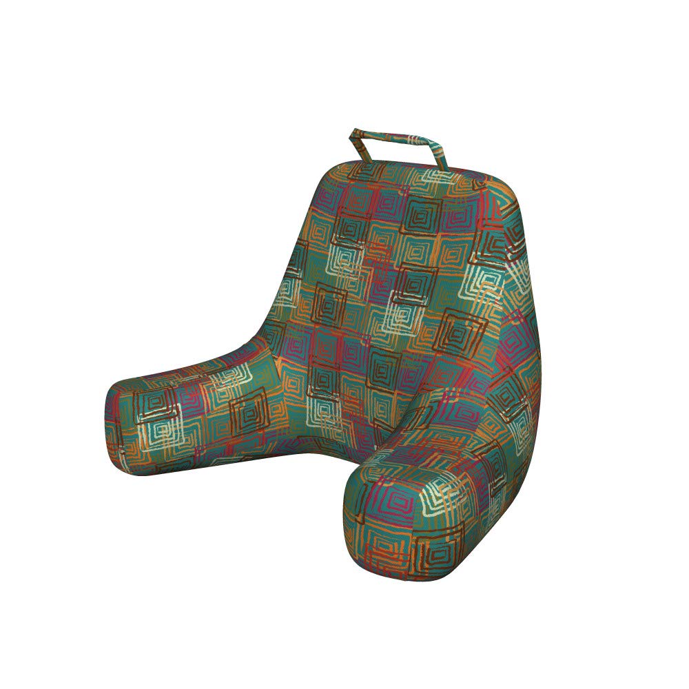 Ambesonne Geometric Reading Pillow - Abstract Grunge Pattern with Folk Rainbow Ornament Squares - Large Bedrest Cushion with Back Pocket & Washable Cover - Perfect for Reading in Bed, Living Room or Dorm Room
