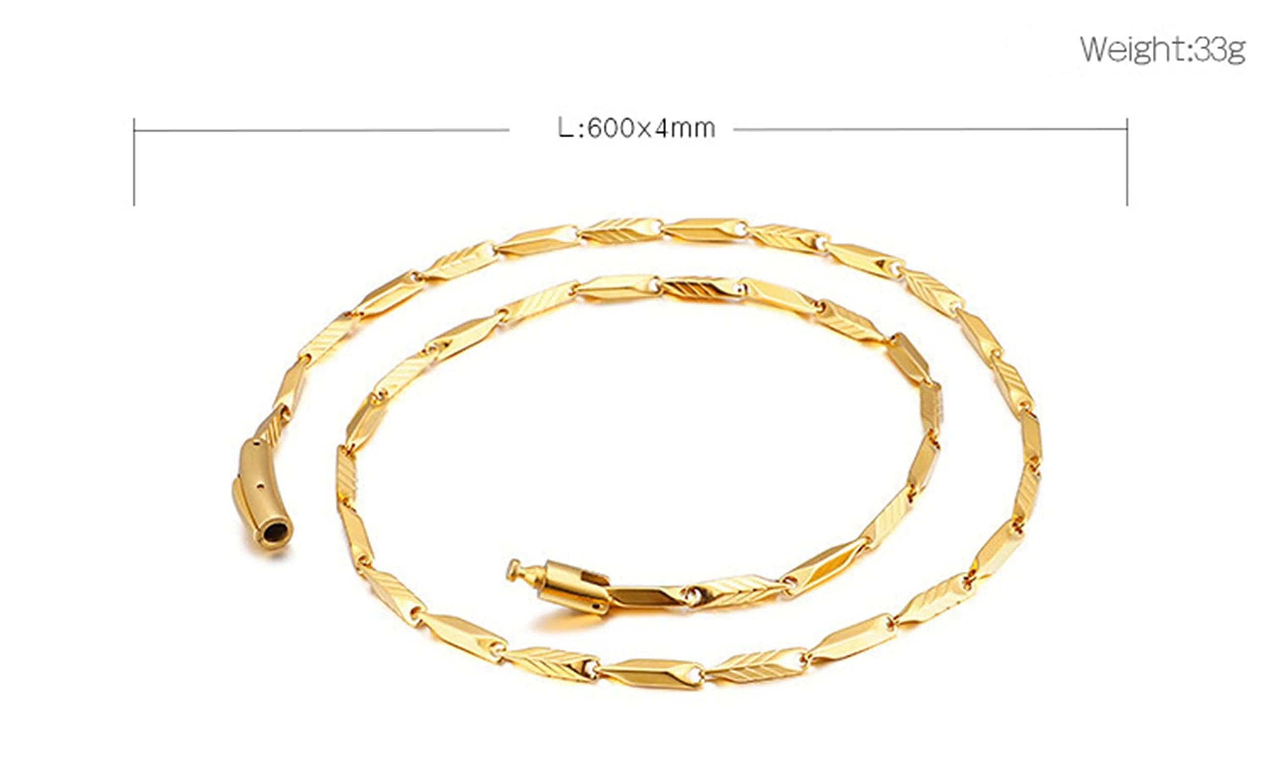 4mm 24 Inch Stainless Steel Gothic Bar Chain Necklace for Men - Gold Plated Gothic Jewelry for Punk, Rock & Alternative Fashion