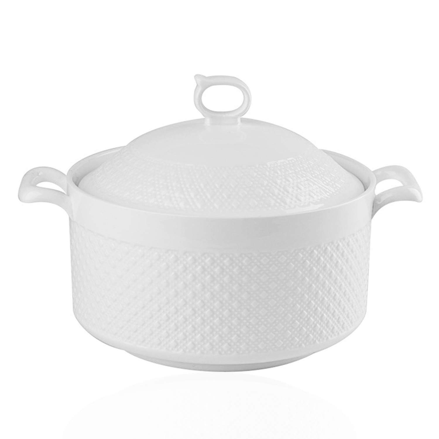 BAKOUSTAR 7-Inch Double Handle Pure White Ceramic Soup Tureen with Lid - Heat-Resistant Casserole, Clay Pot & Earthen Cookware for Serving, Baking & Gifting - Perfect for Soups, Stews, Side Dishes & Dinner Parties