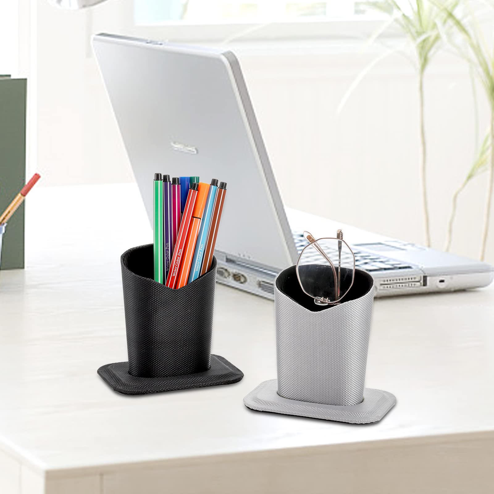 Lyellfe 4 Pack Eyeglasses Holder Stand - Modern Glasses Case with Soft Lining for Desk & Nightstand - Black & Silver - Perfect for Office, Home & Travel Organization