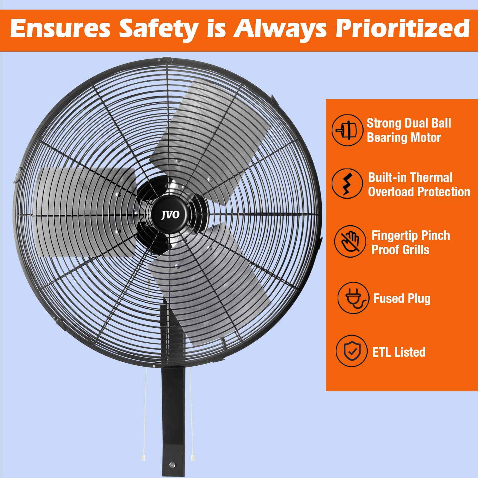 JVO 20 Inch High Velocity Oscillating Wall Mount Fan - 5500 CFM, 3 Speed Settings, Heavy Duty Industrial Grade - Perfect for Garage Cooling, Patio Air Circulation, Workshop Ventilation & Commercial Spaces