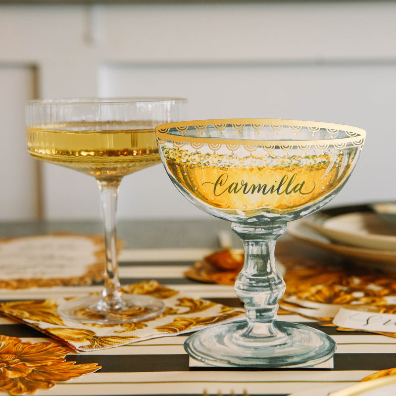 Elegant Champagne Coupe Place Card Holders - Wedding Table Name Card Holders for Bridal Shower, Anniversary & Formal Events - Perfect for Wedding Seating Cards, Place Settings & Party Decorations
