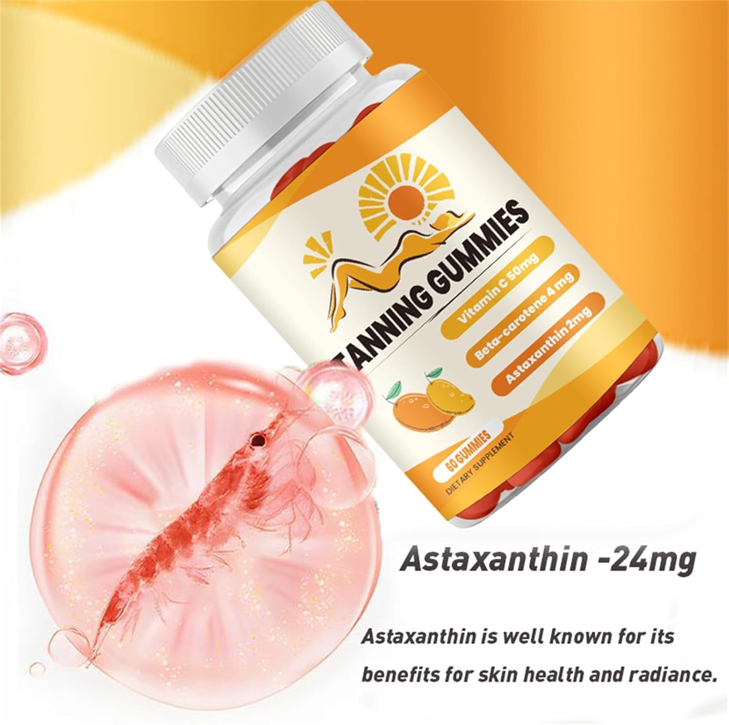 2025 New Bronze Bites Tanning Gummies - Sunless Tanning Supplement with Astaxanthin 24mg | Daily Self-Tanner Gummies for Women | Non-GMO, 60 Count | Perfect for Beach, Vacation & Natural Glow