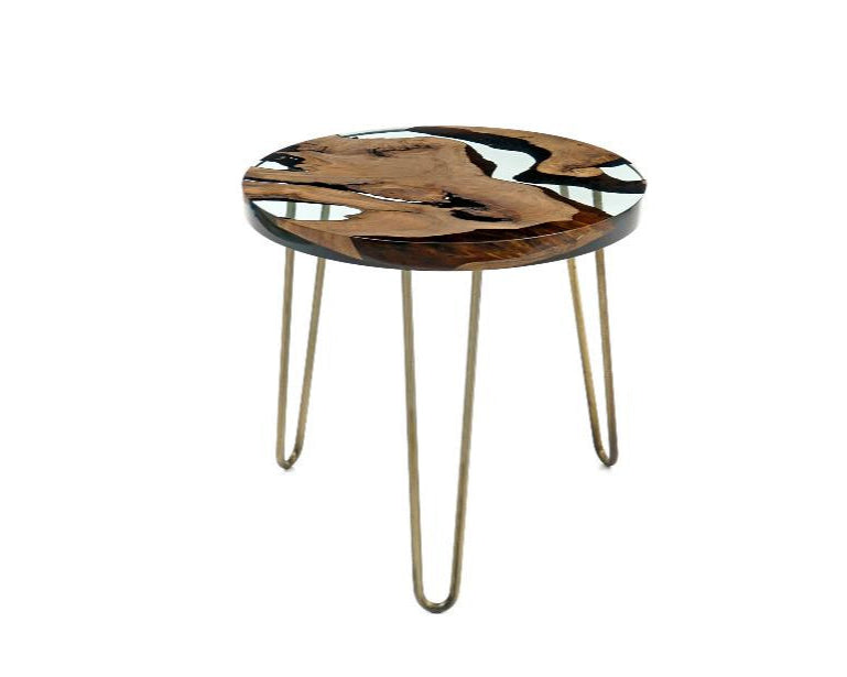 Round Side End Accent Table with Straight Edge | Voronoi Design | Perfect for Living Room, Bedroom, or Office Decor