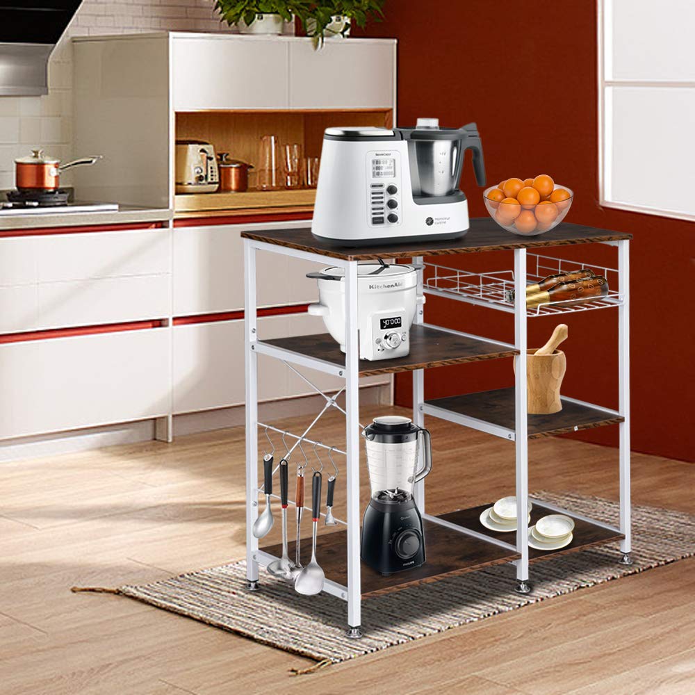 3-Tier Industrial Kitchen Baker's Rack with Microwave Stand - Heavy Duty Storage Cart & Workstation Shelf for Home, Restaurant, Hotel - Perfect for Baking, Cooking & Small Appliance Organization