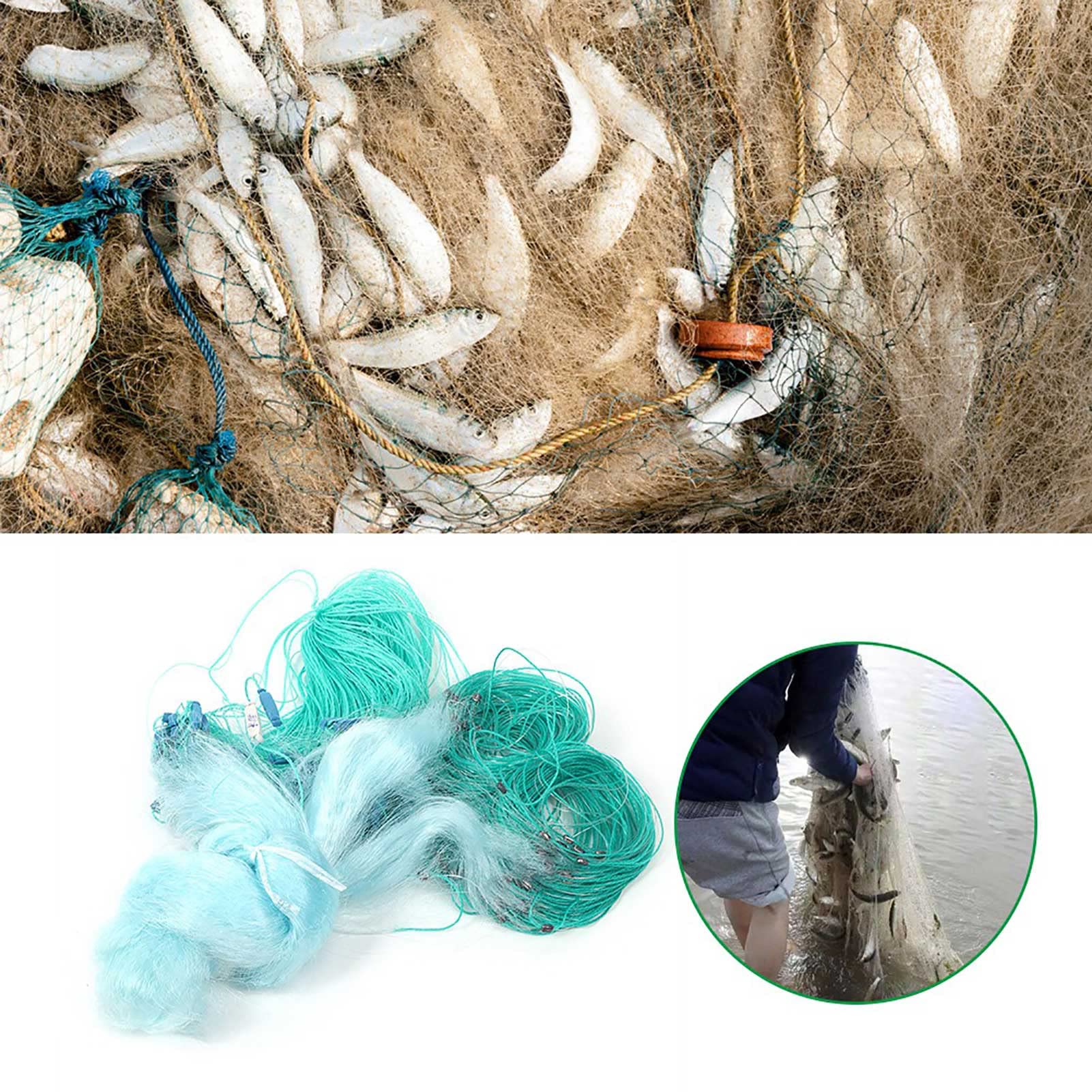 AUNMAS 50m/1.5m 3-Layer Nylon Saltwater Fishing Net - Hand Throw Bait Trap, Gill Net, Spin Net for Outdoor Fishing with Accessories (3 Finger) - Perfect for Saltwater Fishing, Shore Casting, and Bait Collection