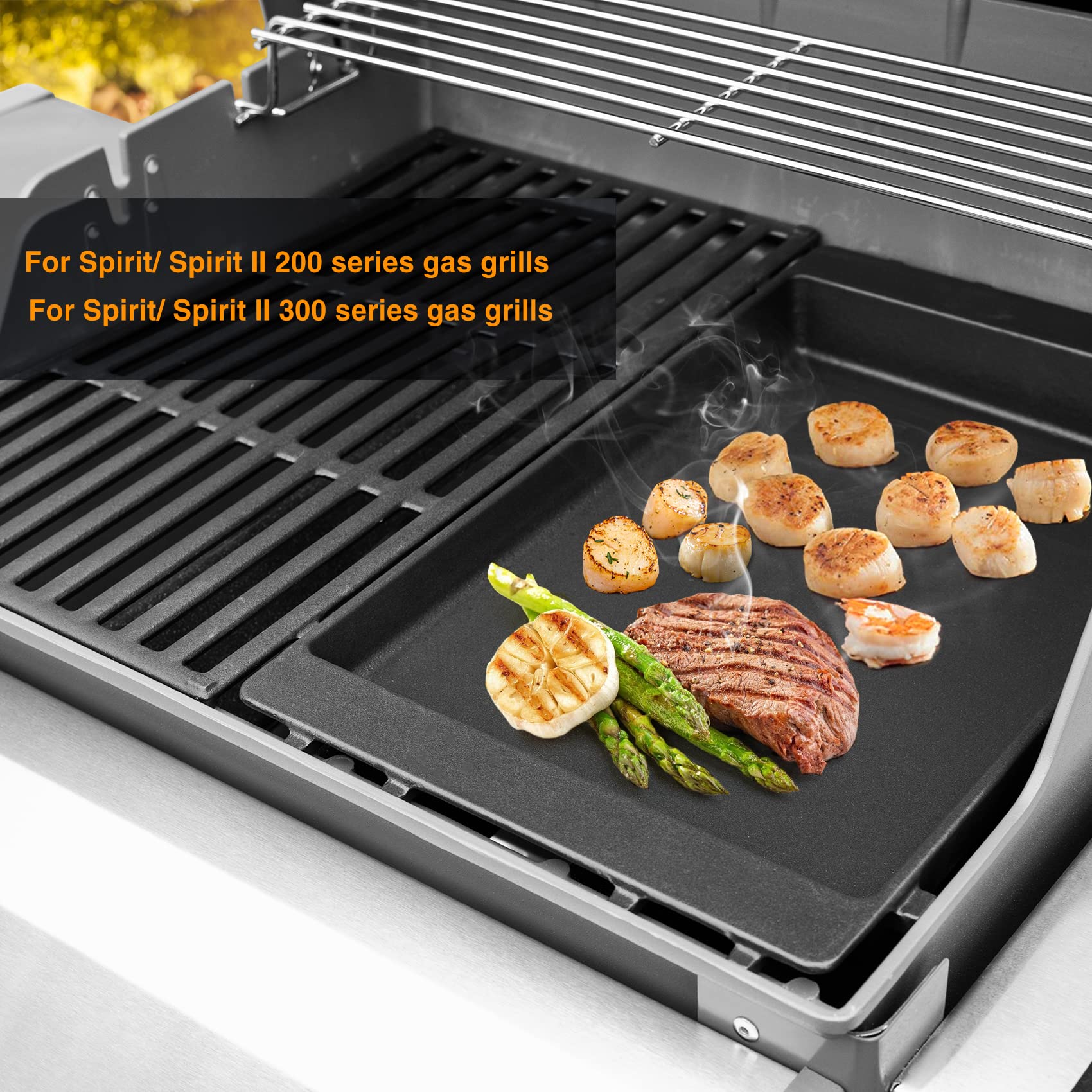Onlyfire 7658 Cast Iron Grill Griddle Replacement for Weber Spirit & Spirit II 200-300 Series Gas Grills - Heavy Duty Griddle Plate for Searing, Pancakes & Outdoor Cooking (1 Pack)