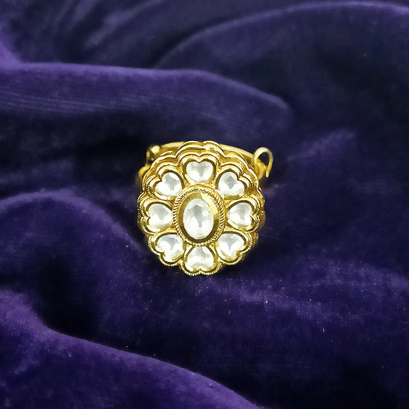 Exquisite Gold Plated Kundan Ring for Women - Elegant Indian Jewelry (Design 67) | Perfect for Weddings, Parties & Ethnic Fashion Accessories