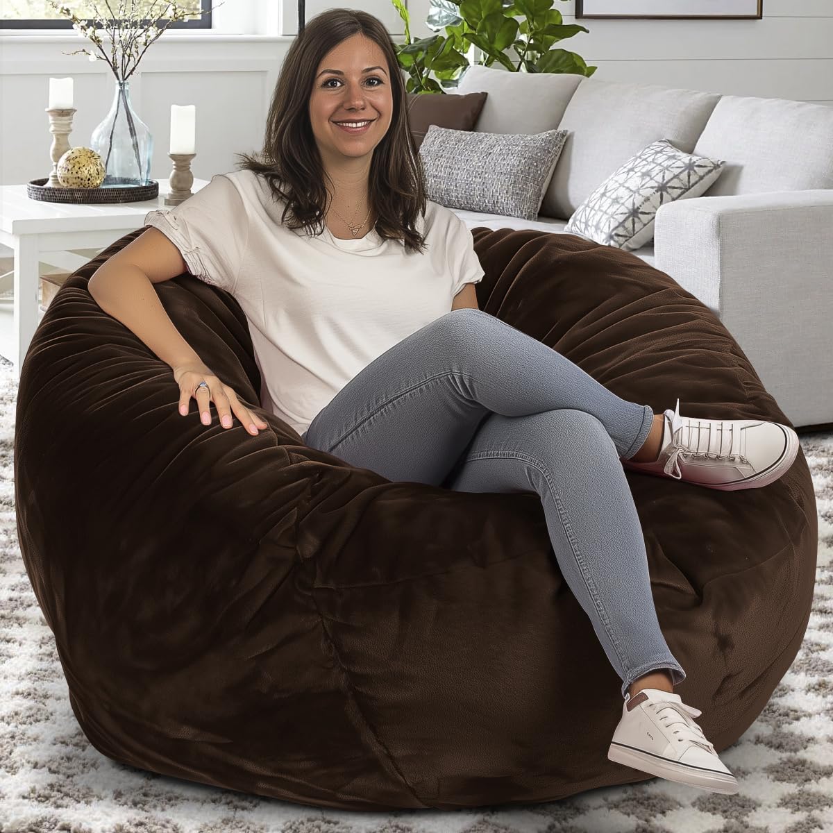 ULTIMATE SACK 4ft Oversized Bean Bag Chair for Adults - Super Soft Brown Fur Beanbag Couch, Lounge Sofa & Loveseat | Perfect for Living Room, Game Room & Dorm Relaxation