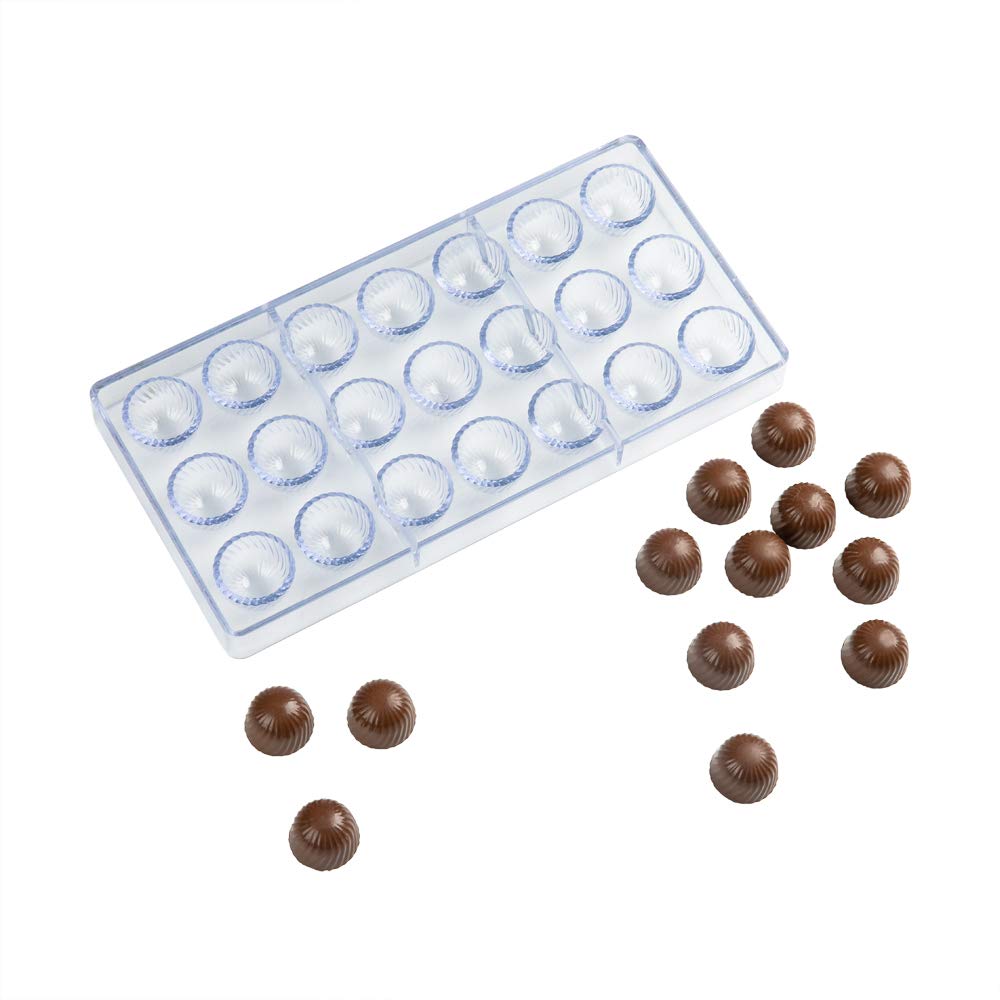 10.8 x 5.3 Inch Clear Polycarbonate Candy Molds - 10 Swirled Dome Chocolate Molds with 21 Cavities | Freezer-Safe & Food Grade | Easy Release for Pastry, Desserts & Baking | Perfect for Chocolates, Candies, Jellies & Cake Decorations