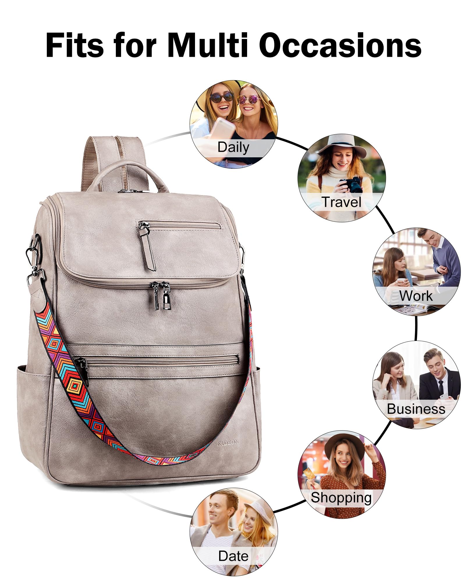 Stylish Leather Laptop Backpack for Women - PU Designer Travel Backpack with 15.6