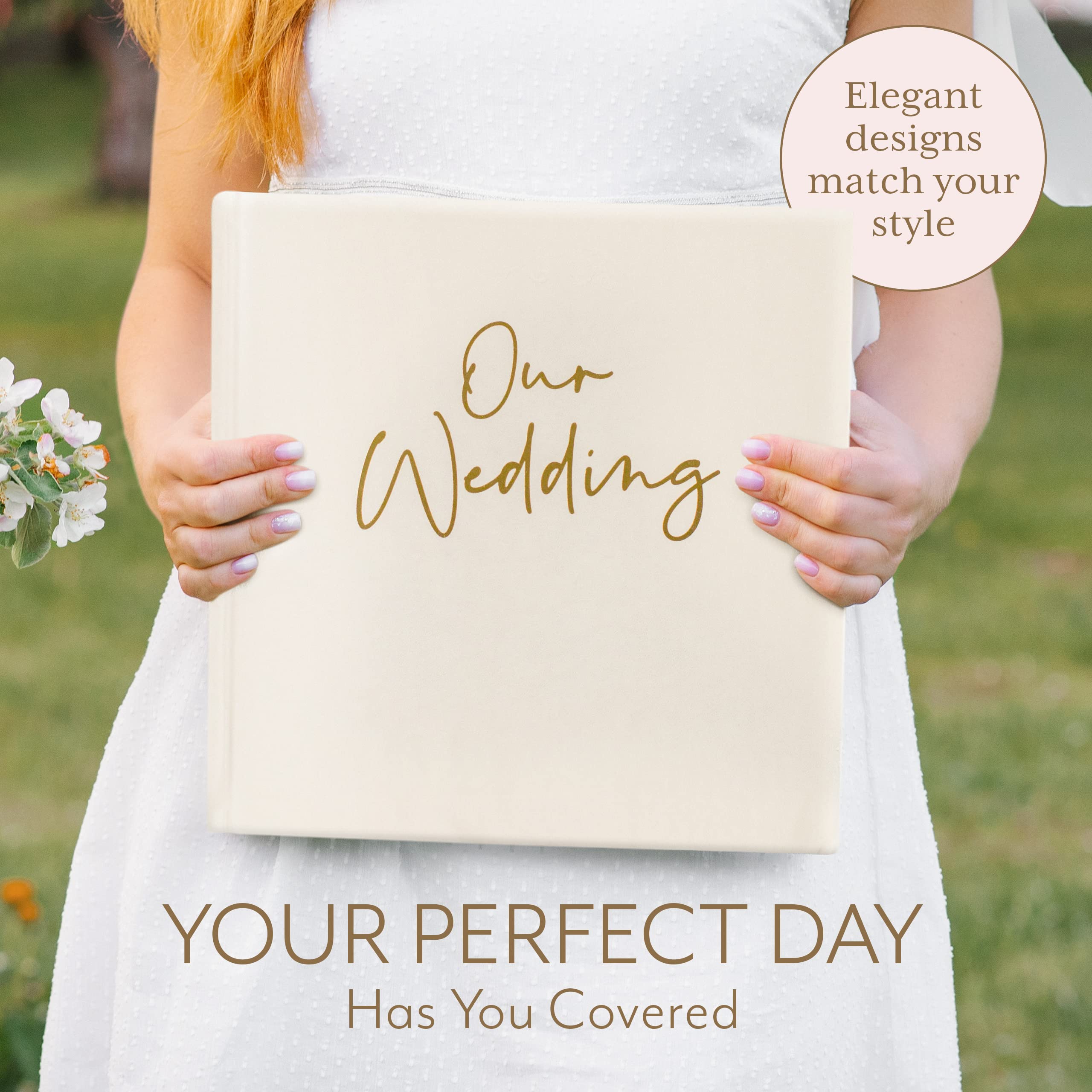 Personalized Large Memory Book for Family, Wedding & Anniversary - Guest Book Photo Album Scrapbook with 50 Blank Pages Holds 200 Pictures - Perfect for Wedding, Baby Shower, Graduation Gifts (Gold & Cream)