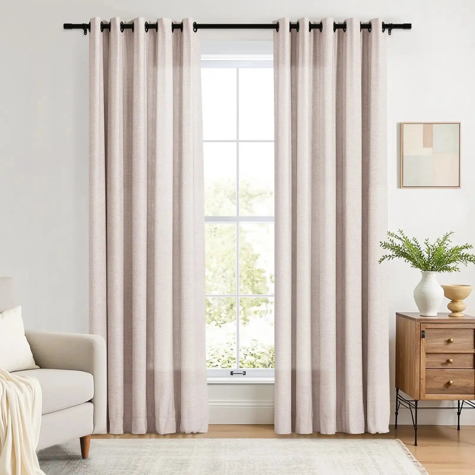 Linen Curtains with Grommet Top - Blackout Drapes for Living Room & Bedroom - Elegant Home Decor for Windows (52x84 Inches) - Perfect for Privacy, Light Control and Room Darkening