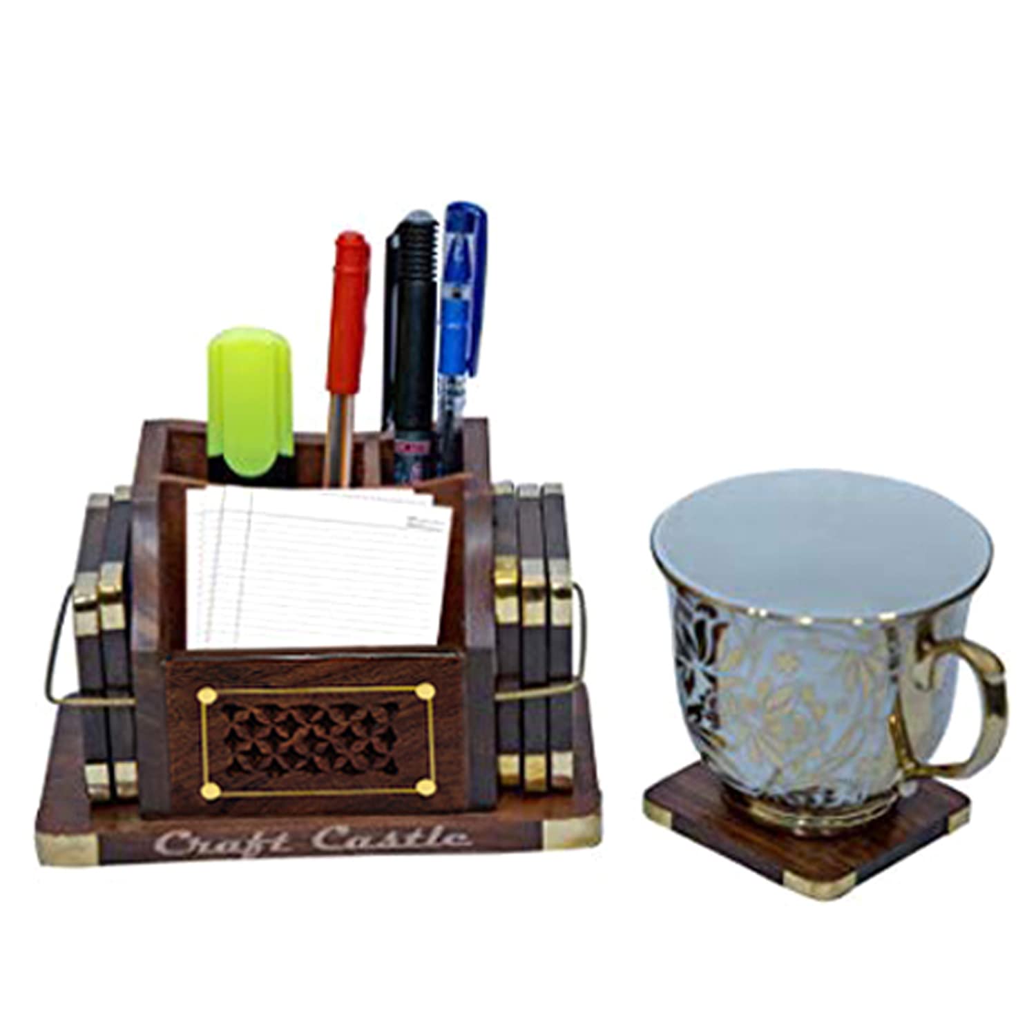 CRAFTCASTLE 6-Pack Wooden Drink Coasters Set - Natural Wood Table Coasters for Coffee, Tea, Beer & Wine Glasses - Perfect for Home, Office & Bar Use