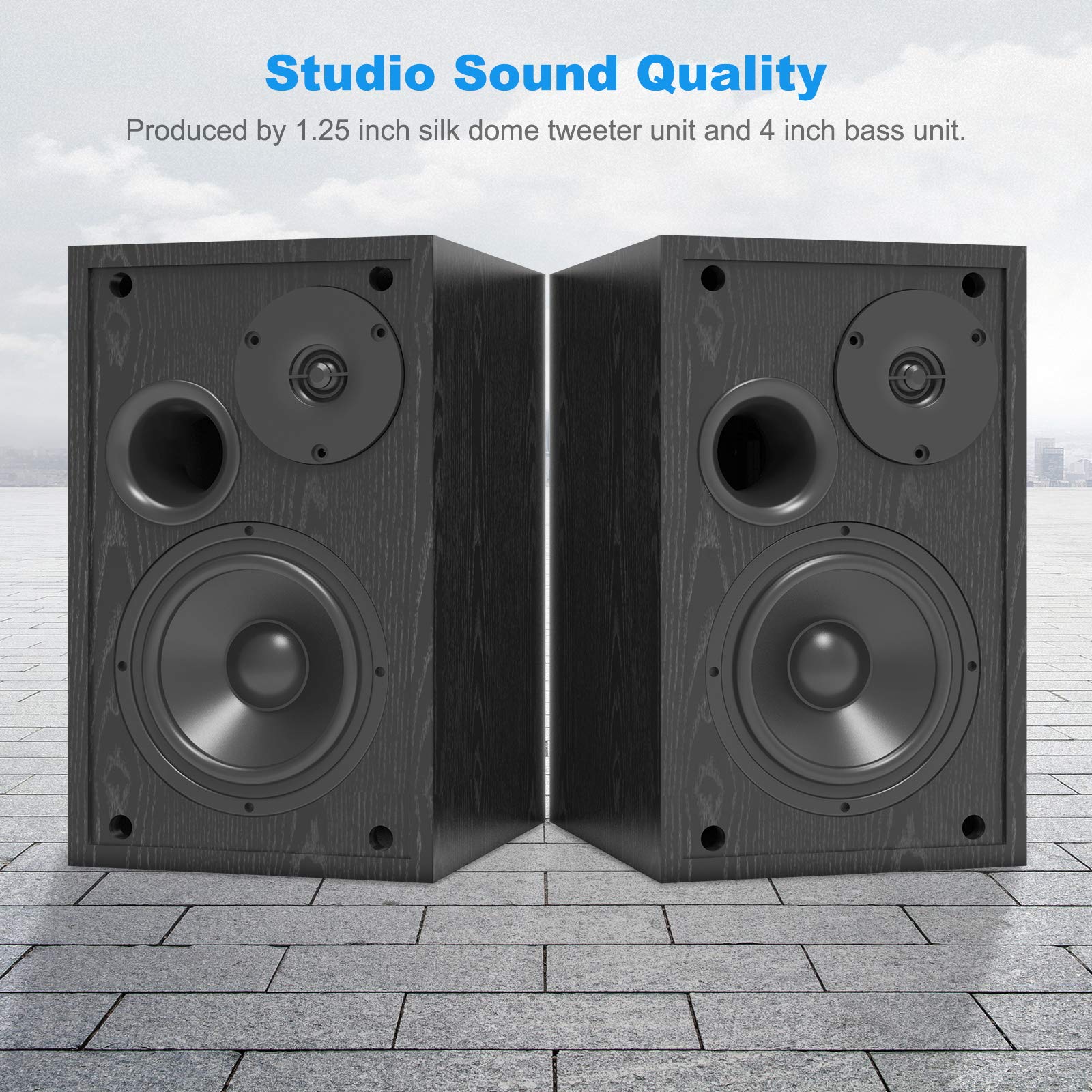 BESTISAN Powered Bookshelf Speakers with Bluetooth 5.0, Adjustable Bass, 4 Inch Drivers for TV, Computer, Phone, Record Player, Home Studio, Perfect for Living Room, Office, and Gaming Setup