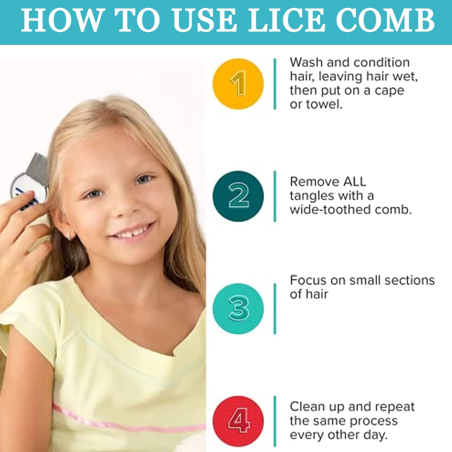 ELITEWAVE Stainless Steel Lice Comb for Women & Kids - Fine Tooth Nit & Egg Removal Comb - Effective Head Lice Treatment for Scalp Care - Perfect for Home, School & Travel Use
