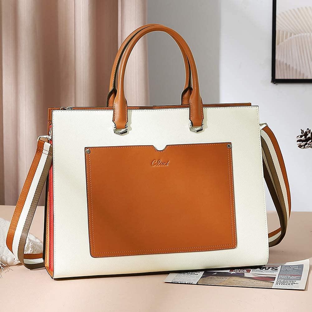 CLUCI Vegan Leather Briefcase for Women - 15.6 Inch Laptop Bag with Large Pockets, Professional Business Shoulder Bag for Office, Work, Travel & Commuting