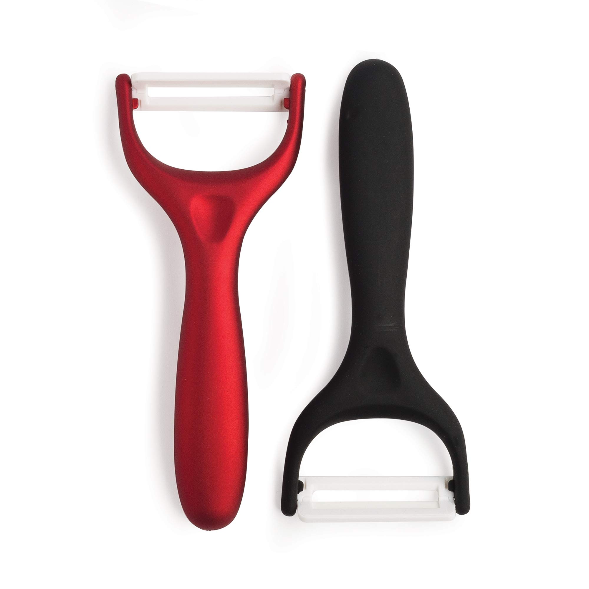 Ultra Sharp Ceramic Peeler Set - 2-Piece Kitchen Knife with Durable Blades & Ergonomic Handles (Black/Red) - Perfect for Peeling Fruits, Vegetables, and Preparing Healthy Meals
