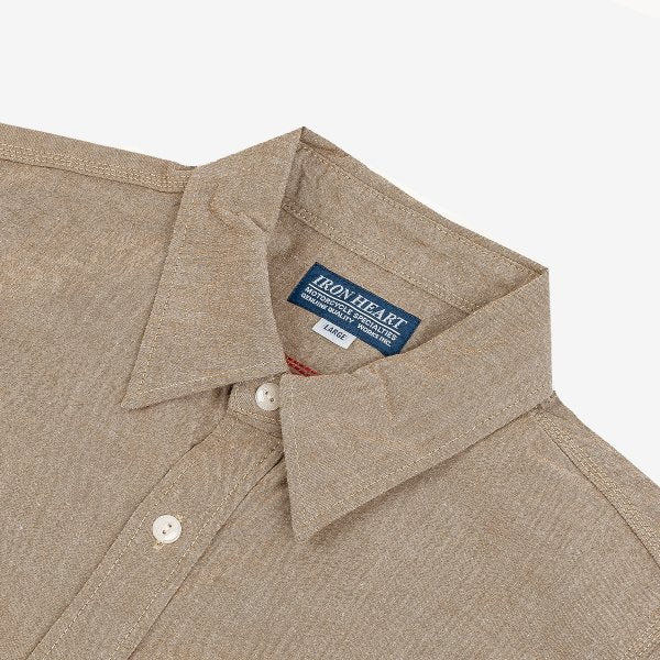 Iron Heart IHSH 344 10oz Selvedge Chambray Work Shirt in Khaki - Durable Men's Shirt for Workwear, Casual Outfits & Outdoor Activities