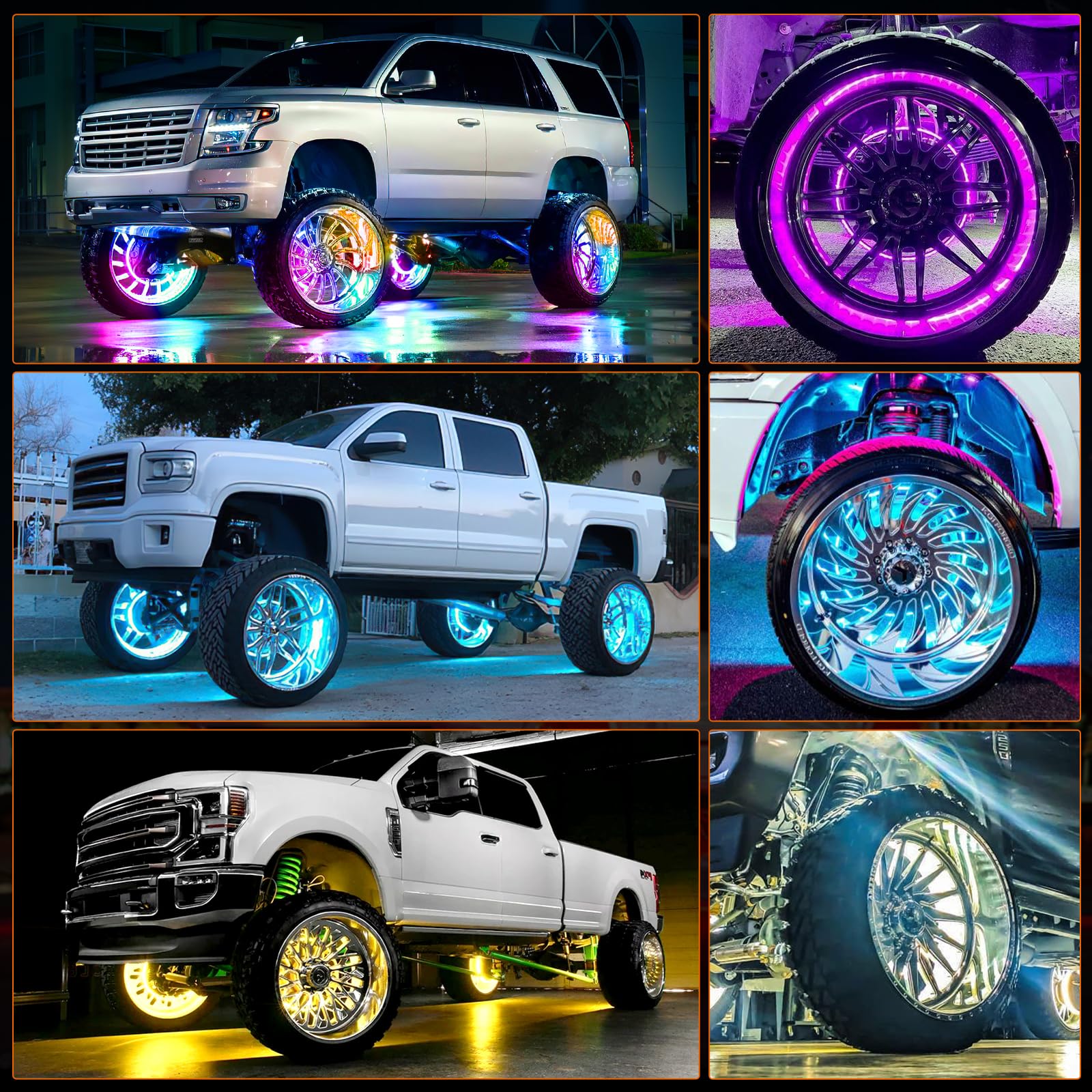 Nilight 4PCS 17.5inch RGB LED Wheel Ring Lights with APP & Remote Control - Dual Row Neon Lights with Turn Signal & Braking Function for Cars, SUVs, Trucks & Vans - Perfect for Off-Roading, Car Shows & Night Driving