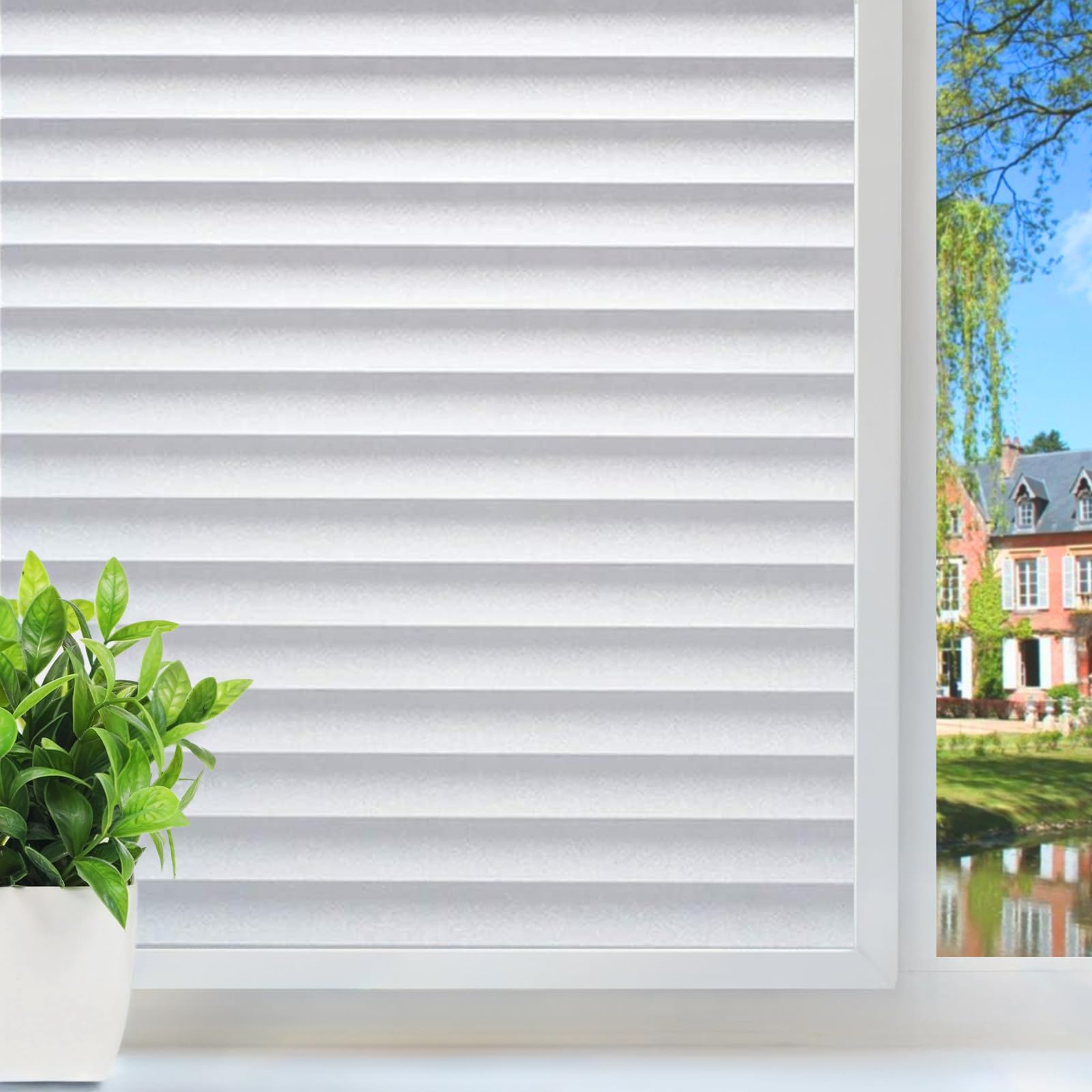 DUOFIRE Static Cling Window Film - No Glue Privacy Blinds Pattern, Anti-UV Glass Film for Bathroom, Bedroom & Living Room (11.8 x 47 Inch) | Perfect for Home Office, Nursery & Rental Apartments