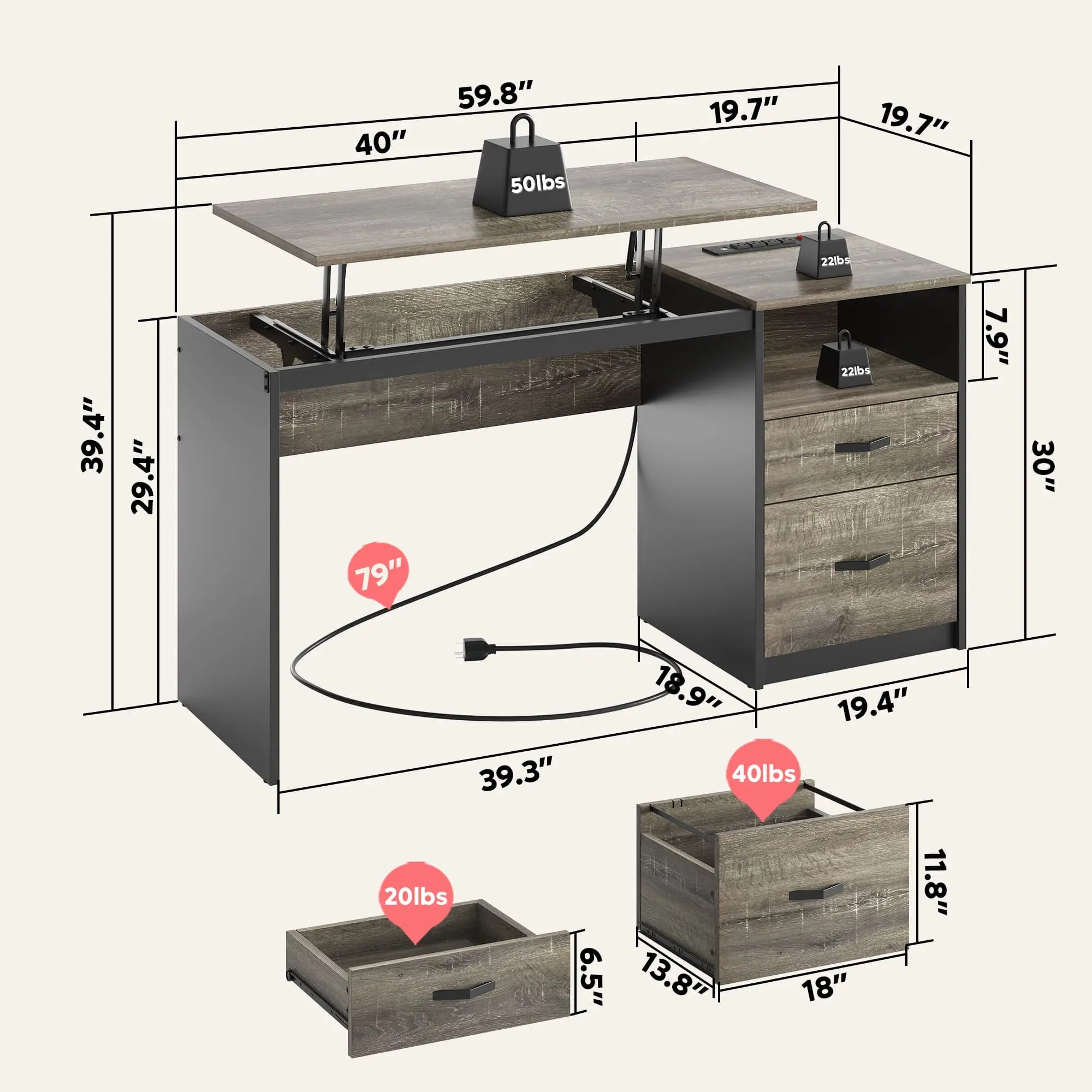 Bestier 60 Inch Home Office Desk with Built-in Power Outlets - Perfect for Remote Work, Gaming & Study Spaces