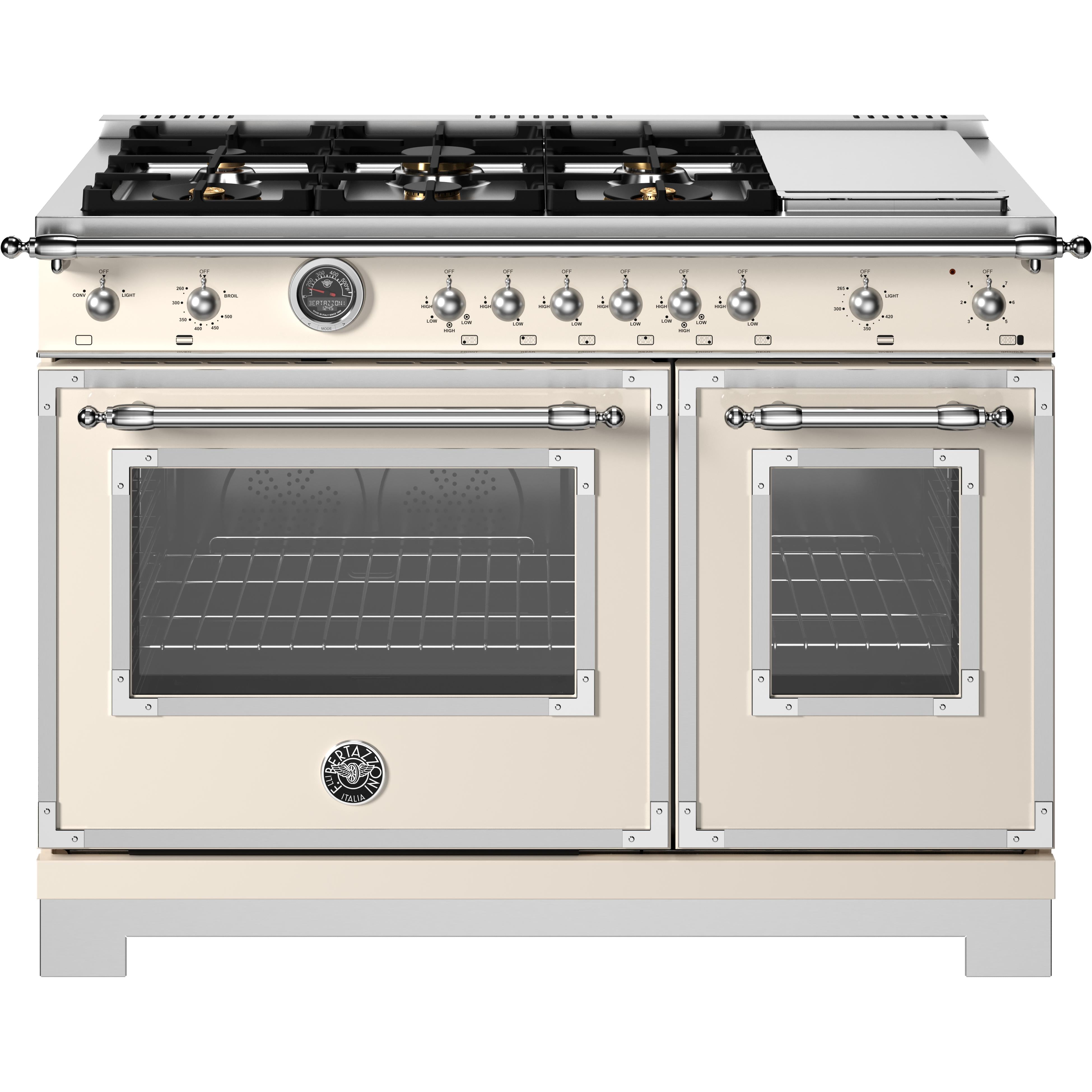 Bertazzoni HER486BTFGMAVT 48-Inch Freestanding Gas Range - Professional Italian Kitchen Stove with 6 Burners & Convection Oven for Home Chefs & Gourmet Cooking