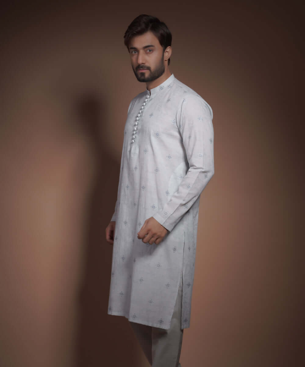 Stylish Ice Blue Cotton Jacquard Kurta for Women - Comfortable & Elegant Indian Ethnic Wear - Perfect for Festivals, Weddings & Casual Outings