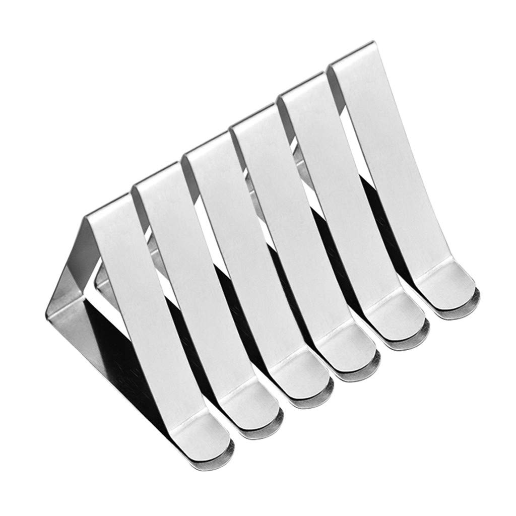 6PC Stainless Steel Tablecloth Clamps - Heavy Duty Tool Holder for Party, Kitchen, Dining & Bar - Secure Table Covers with Steel Frame Storage Box (One Size, Silver) - Perfect for Outdoor Events, Picnics, and Home Organization