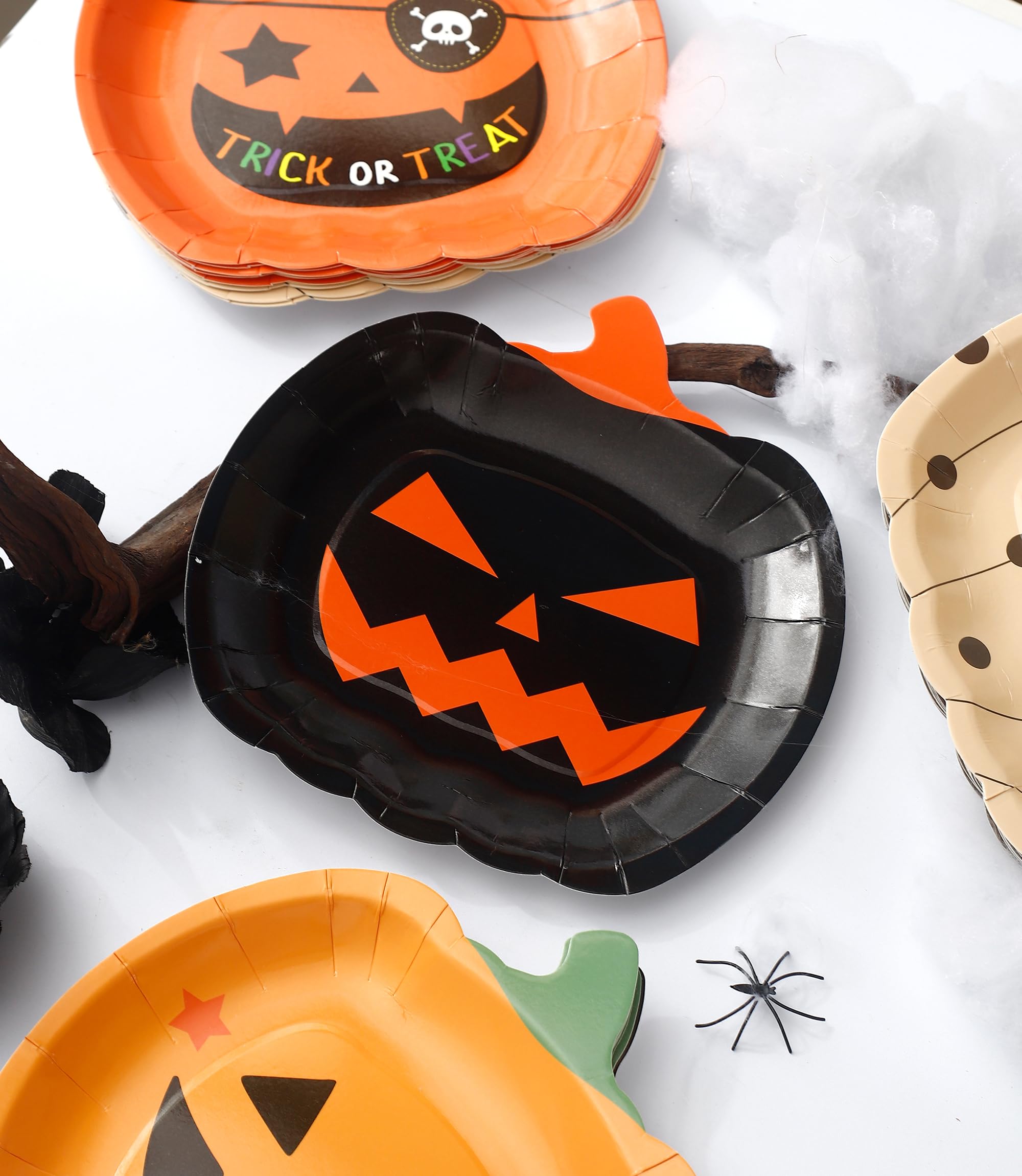 Halloween Paper Plates 48 Pack - Pumpkin Design Disposable Plates for Halloween Party Decorations, Tableware & Party Supplies - Perfect for Halloween Parties, Trick or Treat, and Fall Celebrations